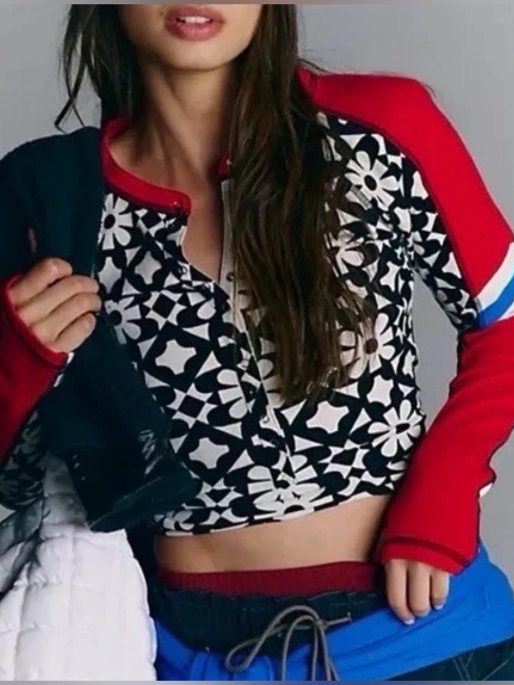 FP MOVEMENT by FREE PEOPLE KICK OFF PRINT HENLEY RALLY LAYER ATHLETIC TOP
